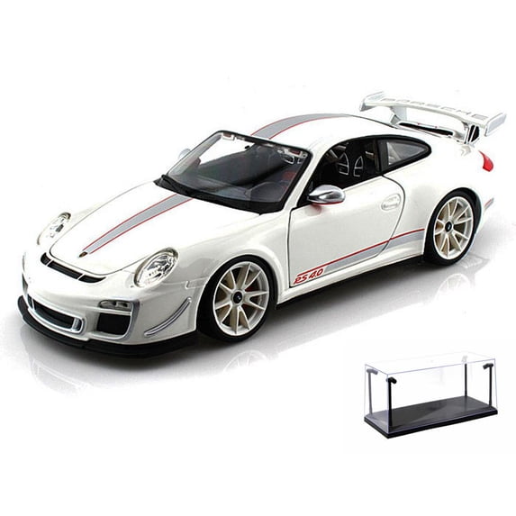 Diecast Car & LED Display Case Package - Porsche 911 GT3 RS 4.0, White - Bburago 11036 - 1/18 scale Diecast Model Toy Car w/LED Display Case