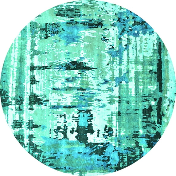 Ahgly Company Indoor Round Oriental Turquoise Blue Industrial Area Rugs, 4' Round