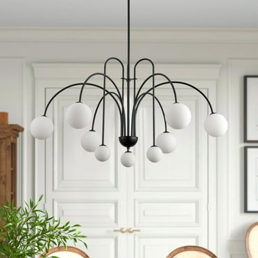 Aiwen Bubble Chandelier 9-Light Globe Sputnik Vintage Black Hanging Ceiling Light Fixture with Frosted Glass Shade