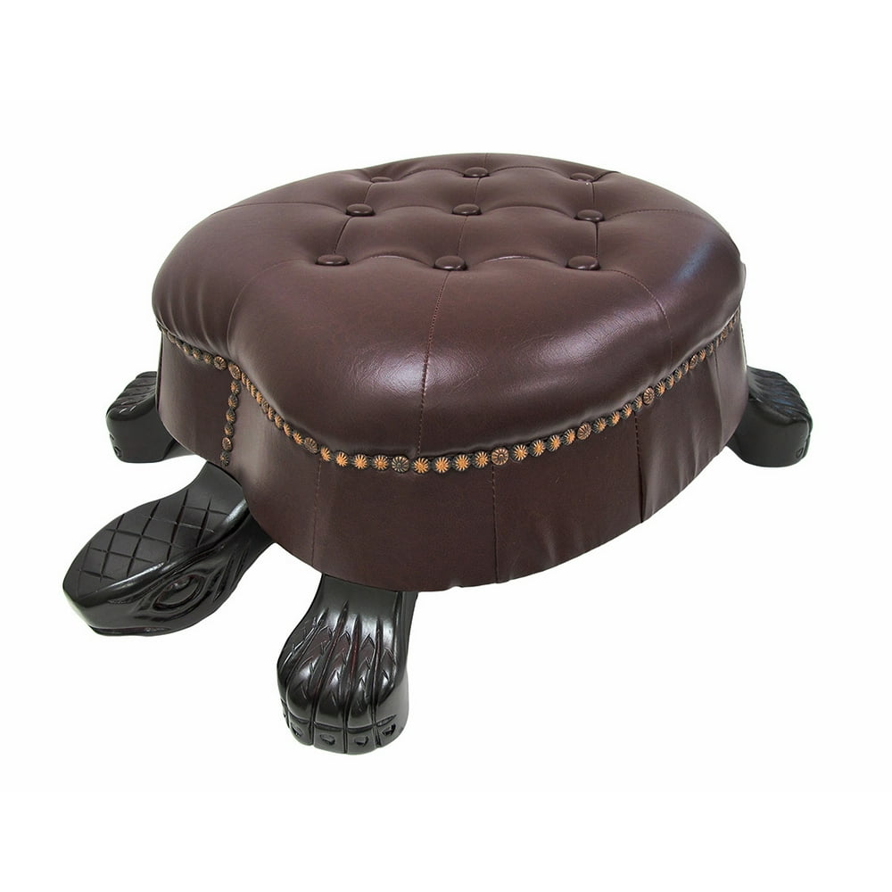 Elegant Walnut Finish Turtle Ottoman Foot Stool