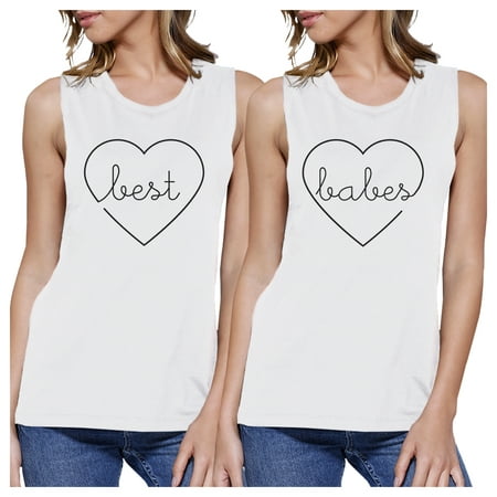 Best Babes White BFF Matching Muscle Tees Gifts For Best (Best Coast T Shirt Uk)