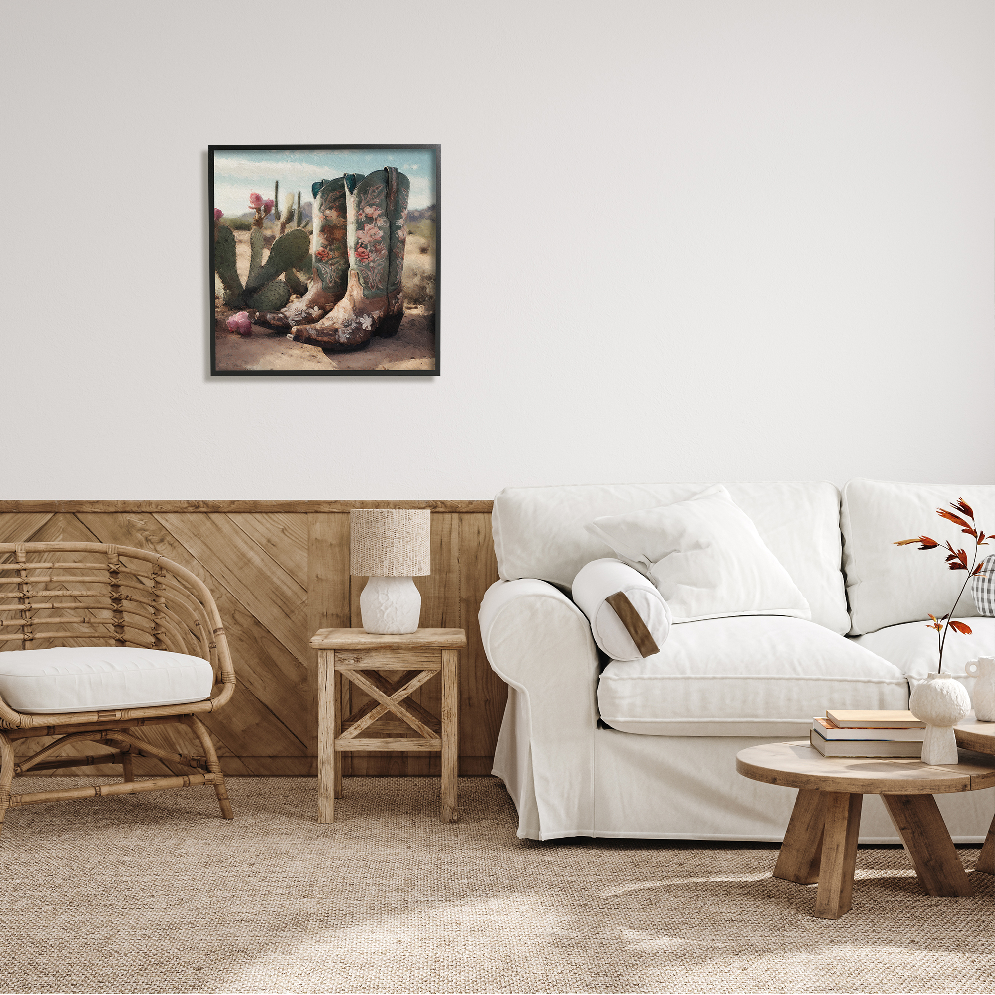 Stupell Industries Cowgirl Boots in Desert Beauty & Fashion Painting Black Framed Art Print Wall Art, 24 x 24