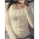 thumbnail image 2 of Rapcopter Y2K Sweet Cute Crop Top Lace Frill Bow Pullovers Vintage Square Collar T Shirt Mujeres Skin Button Prepply Korean Tees Tan Jianjun unisex, 2 of 2