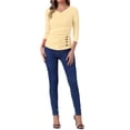 thumbnail image 3 of INSPIRE CHIC Women's Ruched Blouse Button Decor V Neck 3/4 Sleeve Solid Knit Top S Apricot, 3 of 7