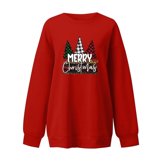 Sudadera de Cuello Redondo de Navidad Para Mujer Moda Otoño Impreso Blusa de Manga Larga Suelta Casual Pullover Tops Odeerbi ODB196267