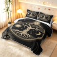 thumbnail image 3 of Homewish Bohemian Nature Tree Twin Quilt Set,Vintage Sun Moon Twin Coverlet Set,Black Gold,Black Reversible,2 Pieces, 3 of 7