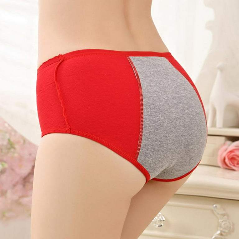Popvcly 3Pack Menstrual Period Breathable Double-Layer Cotton Bottom Crotch  Seamless Lace Panties Physiological Leakproof Briefs ,Red,M