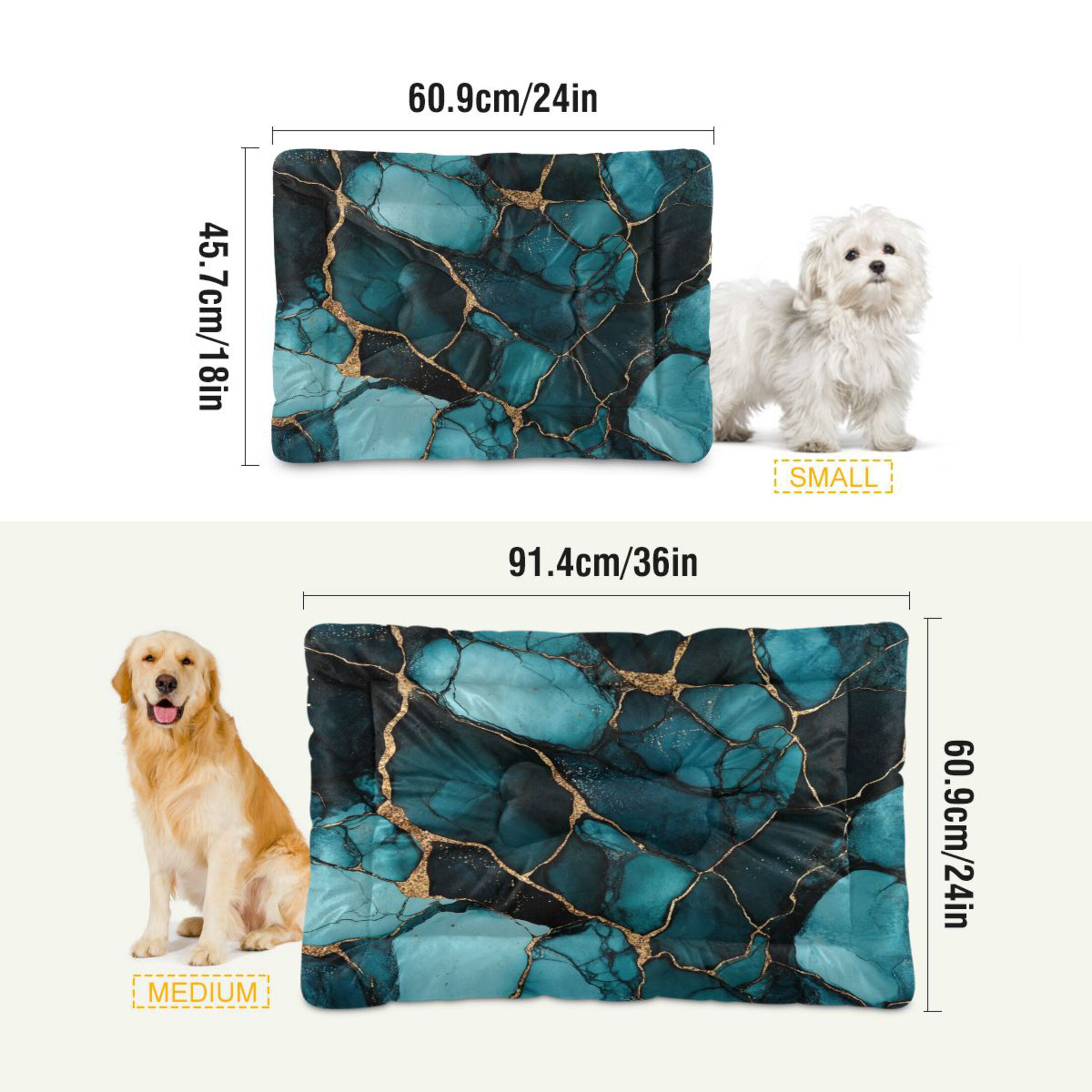 Qxltty Dark Green Gild Marble Ped Pad Wear-resistant and Hard to Bite Through Sleeping Pad for Small Medium Large Dogs Winter Pet Bed 36×24in