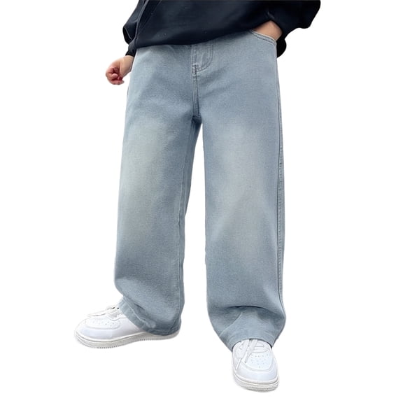 CAIVO Boys Wide Leg Casual Denim Pants Loose Fit Comfortable Trousers Kids Big Boys With Stretch Fabric And Modern Style Slacks Comfortable Child Bottoms Soft Fabric All Day Play Wear