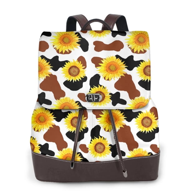 Fotbe Cow Print Sunflower Mochila Bolso con Estampado para Mujer, Mochila Antirrobo de Nylon Impermeable, Bolsa Ligera de Hombro
