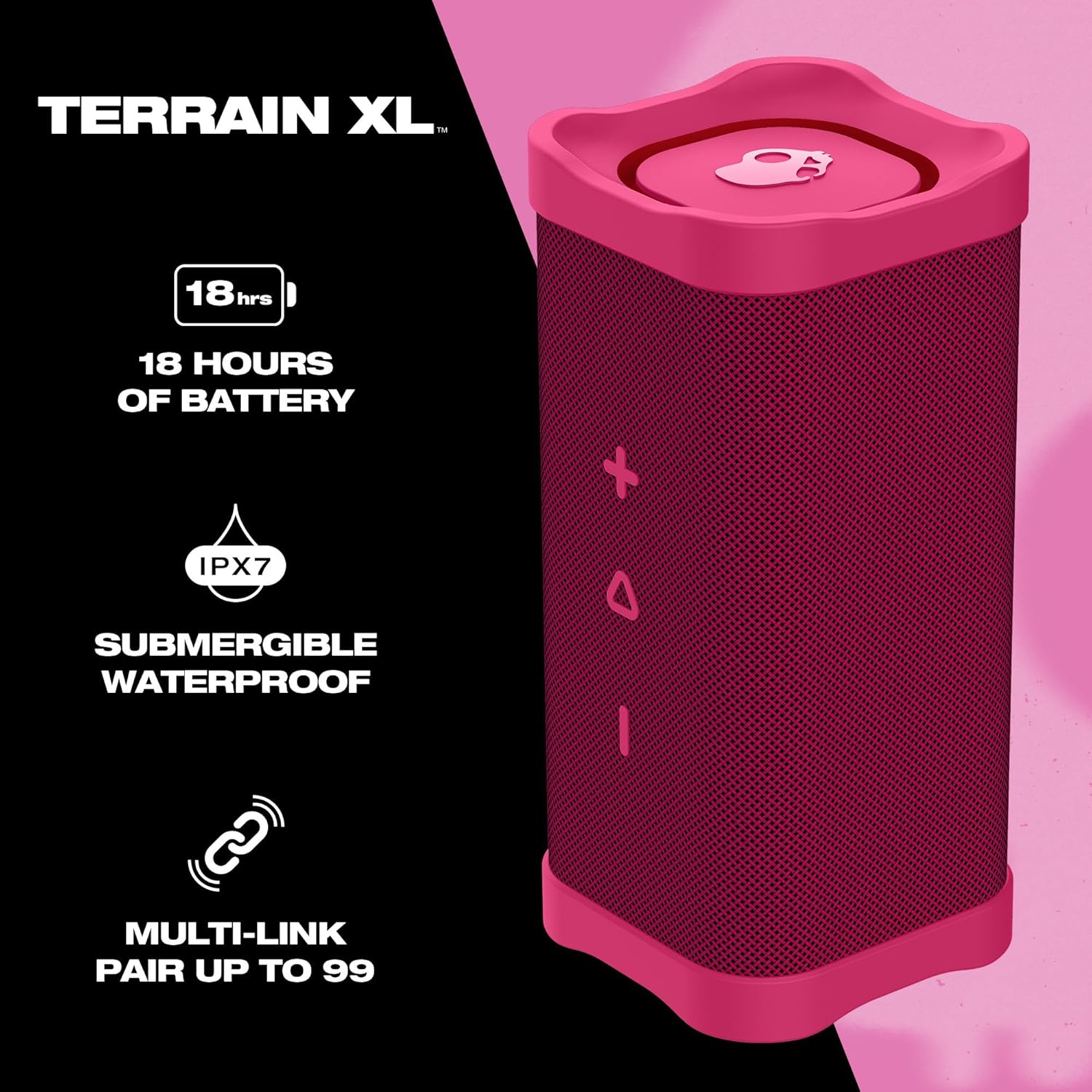 Skullcandy Terrain XL Wireless Speaker, IPX7 Waterproof, 18-Hour Battery, True Wireless Stereo, Nylon Wrist Strap