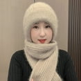 thumbnail image 6 of Xfvqtps Womens Cap Scarf Integrated Knit Solid Color Stretch Windproof Coldproof Warm Versatile Thickened Fall Winter Soft Beanie Beige, 6 of 9
