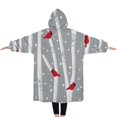 thumbnail image 2 of Oversized Wearable Blanket Hoodie,Gray Christmas Cardinal Bird Pattern Sherpa Blanket Hoodie with Super Pockets,Super Warm Fuzzy Pullover for Women & Men, 2 of 6