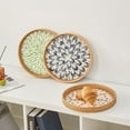 thumbnail image 3 of LZLINGMEI Round Rattan Tray for Home Decor 11.8 inch, Modern and Boho Decor Serving Tray with Mother of Pearl Inlay, Wicker Basket for Coffee Table, Hand Woven Decorative Tray Plates, 3 of 7