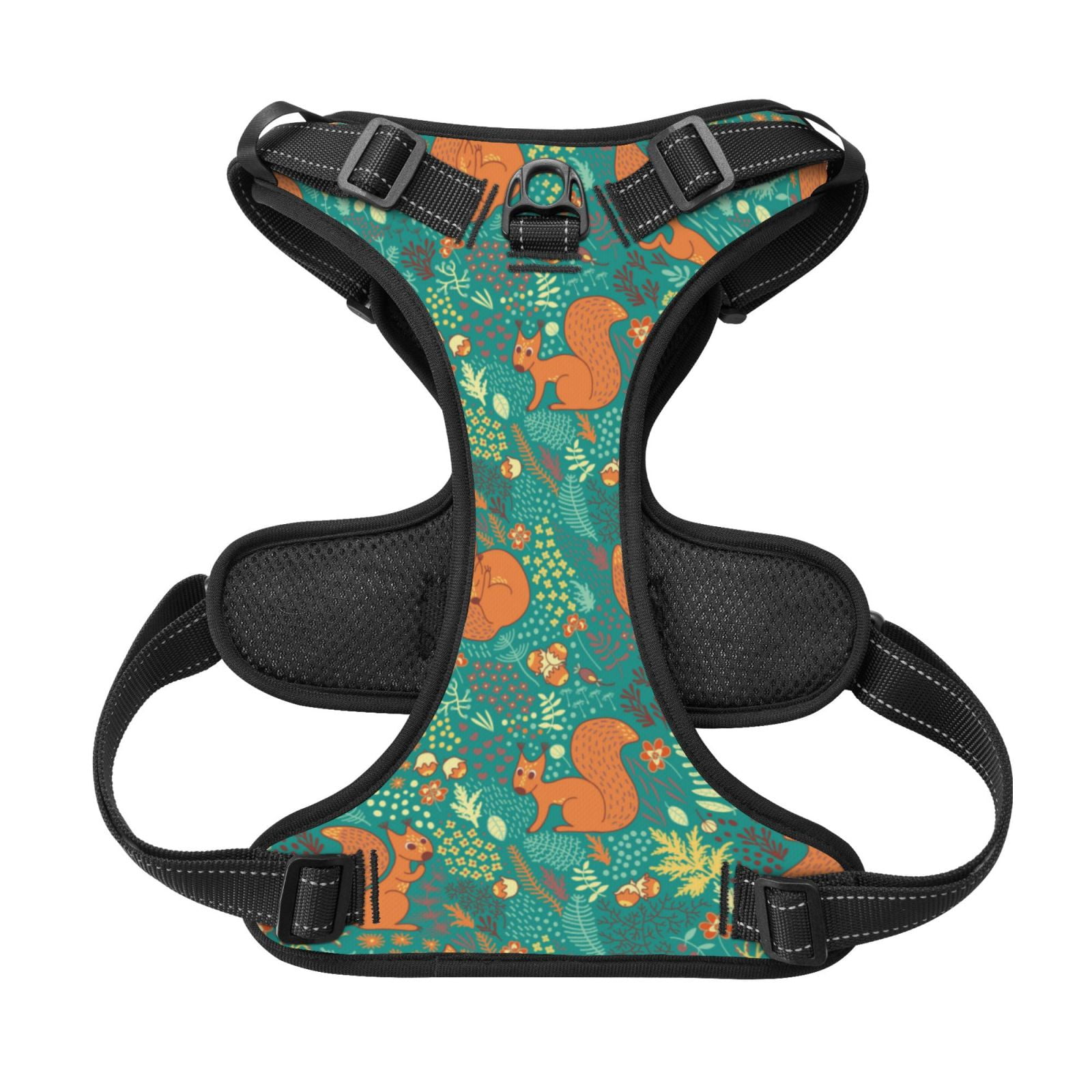 Kdxio Fall Forest Squirrel Print No Pull Dog Harness Adjustable Reflective Oxford Easy Control Medium Large Dog Harness for Training and Everyday-Medium