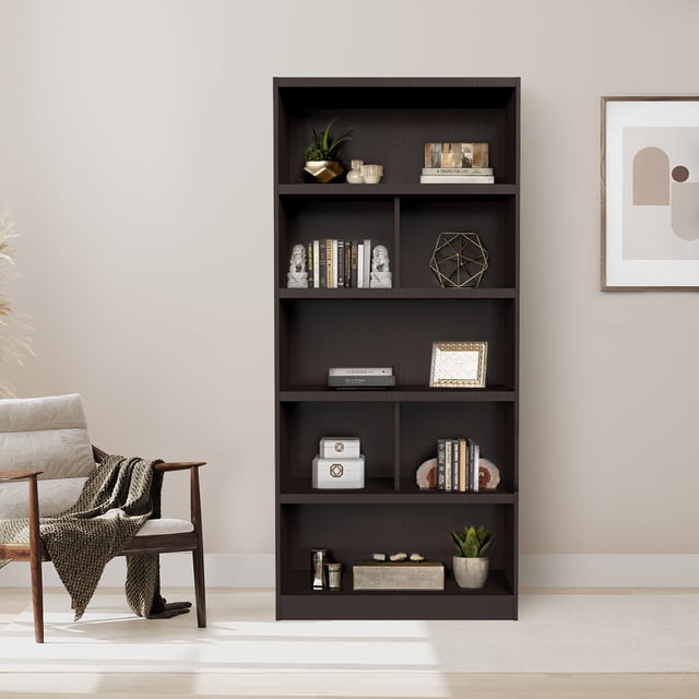 Mobi Librero 80cm Madera Nikola Chocolate 5 Entrepaños Organizador Mobi Muebles Moderno