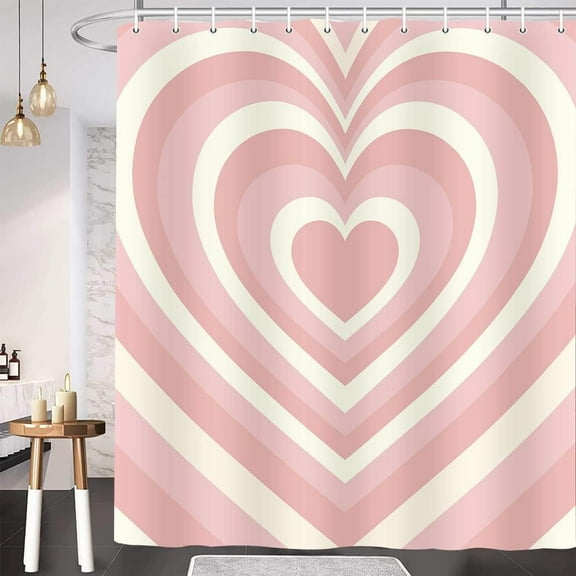 Valentine''s Day Lovely Heart Shower Curtain, Cute Pink Aesthetic Girl Red Heart Shaped 2000s Hippie Bath Curtains, Woman Girls Bathroom Curtain Decorative Set with 12 Hooks 72x72