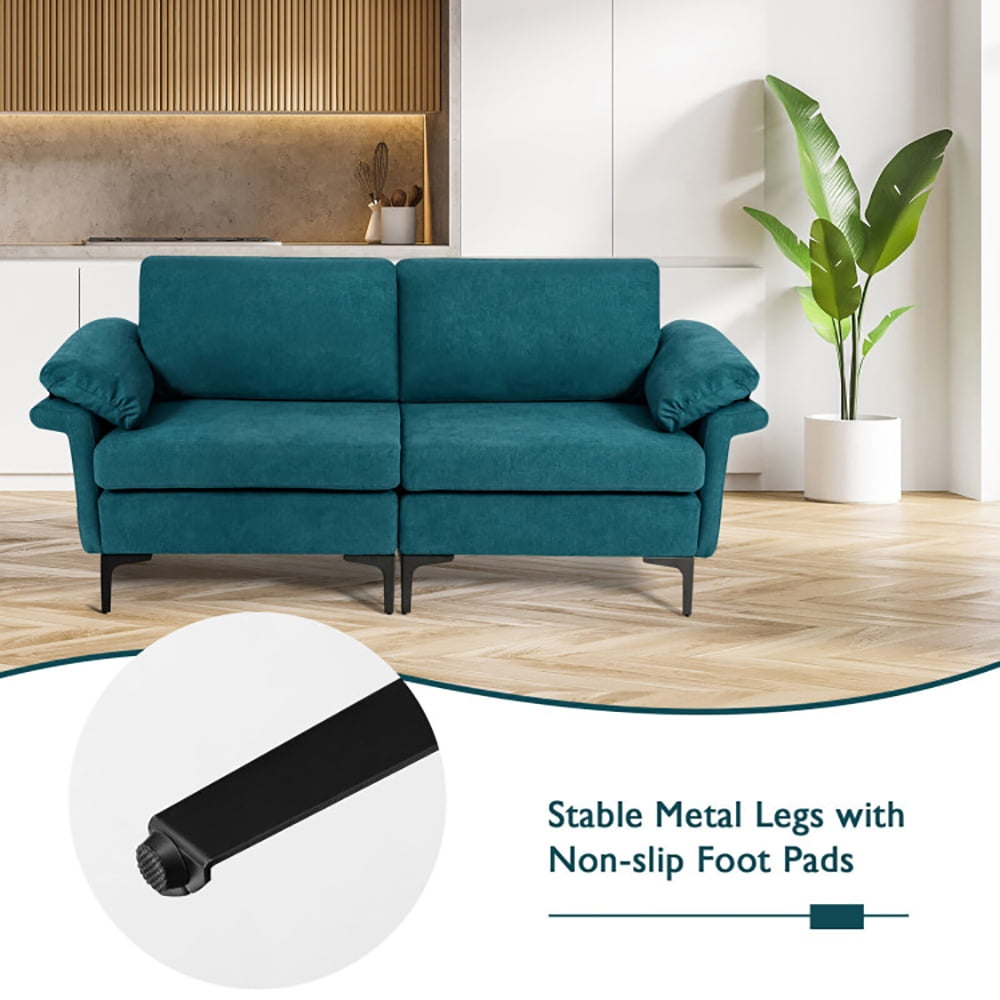 Finihen Loveseat Sofa, Modern Fabric Loveseat Sofa for with Metal Legs and Armrest Pillows, for Living Room, Bedroom, Peacock Blue Finihen Loveseat Sofa, Modern Fabric Loveseat Sofa for with Metal Legs and Armrest Pillows, for Living Room, Bedroom, Peacock Blue