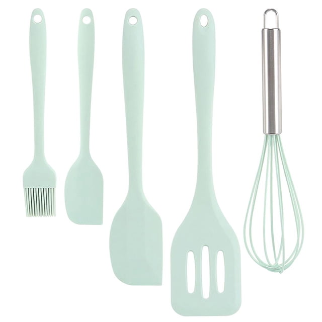 5pcs Kitchen Baking Tool Set Include Shovel Scraper Oil Brush Egg Beater Food Grade Silicone Cooking Utensil with Comfortable Handle