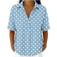 thumbnail image 2 of IUYRTFE Women's Polka Dot Short Sleeve Collared Blouse – Casual V-Neck Button-Front Shirt for Summer Beach Vacation and Daily Wear, 2 of 7