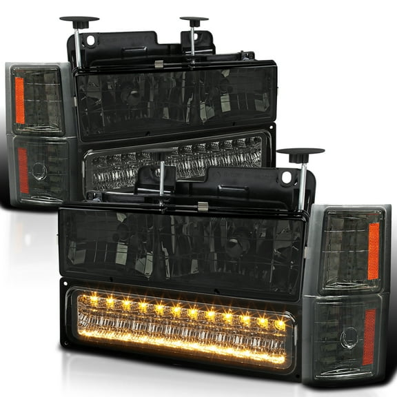 Spec-D Tuning Smoke Headlights   LED Bumper Lamps   Corner Lights Compatible with 1994-1998 Chevy Chevrolet C/K Tahoe Suburban Left   Right Pair Headlight Assembly