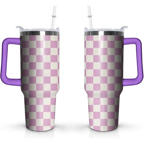 40 oz Purple Checkered Tumbler with Handle