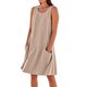 thumbnail image 1 of Vestido sin mangas estampado de lino para mujer: largo hasta la rodilla, estampado floral, bolsillos, ropa de verano para la playa., 1 of 7