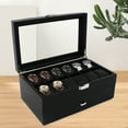 thumbnail image 3 of Dwellnix Wooden Watch Box – 24-Compartment Organizer with Glass Lid & Drawer, Premium Carbon Fiber & Zinc Alloy Materials, Ideal Watch Storage for Men & Women, 3 of 11