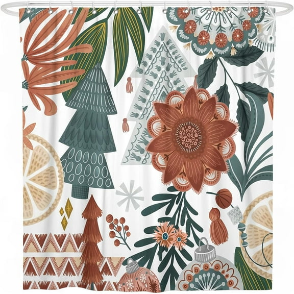 Boho Christmas Tree Shower Curtain for Bathroom,Winter Xmas Holiday Bohemian Shower Curtain with Hooks,Polyester Fabric Shower Curtains Machine Washable Waterproof Bath Decor 72" x 72"