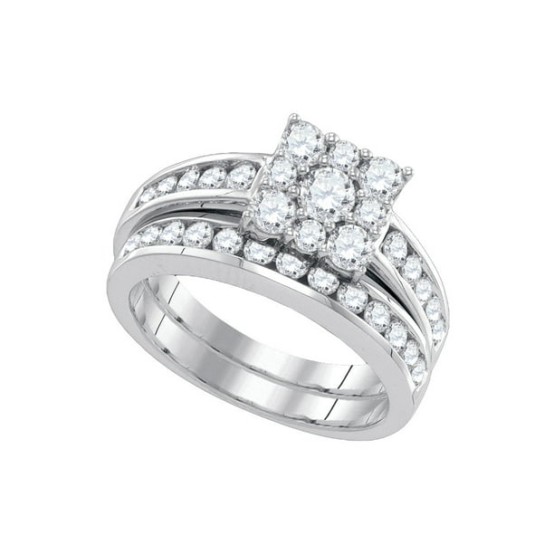 14kt White Gold Womens Natural Diamond Round Bridal Wedding Engagement Ring  Band Set (1.50 cttw.) size- 5.5