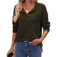 thumbnail image 3 of Women'S Henley Shirts Long Sleeve V Neck Ribbed Button Down Knit Sweater Fitted Tops Green M, 3 of 9