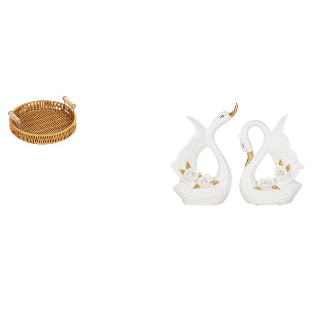 Elegante Juego De Cesta De Frutas Con Forma De Cisne Y Cuenco Para Aperitivos Con Escultura Decorativa De Cerámica De Animal Para Escritorio Y Estantería.