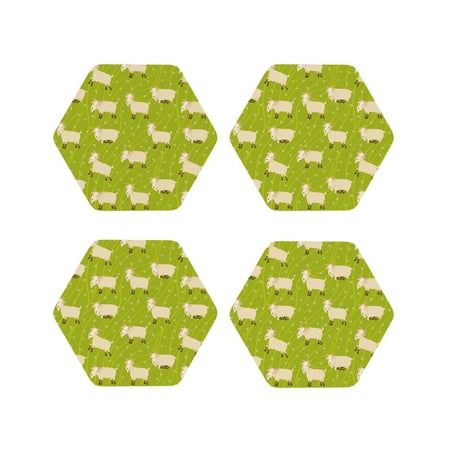 

Leather Coasters with Heat-resistant for Drinks Cartoon Cute Funny Sheep Green -标题2 Hexagon