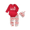 thumbnail image 2 of Qiylii Baby Girls Christmas Outfits Letter Print Long Sleeve Bodysuit+Trousers+Cap, 2 of 8