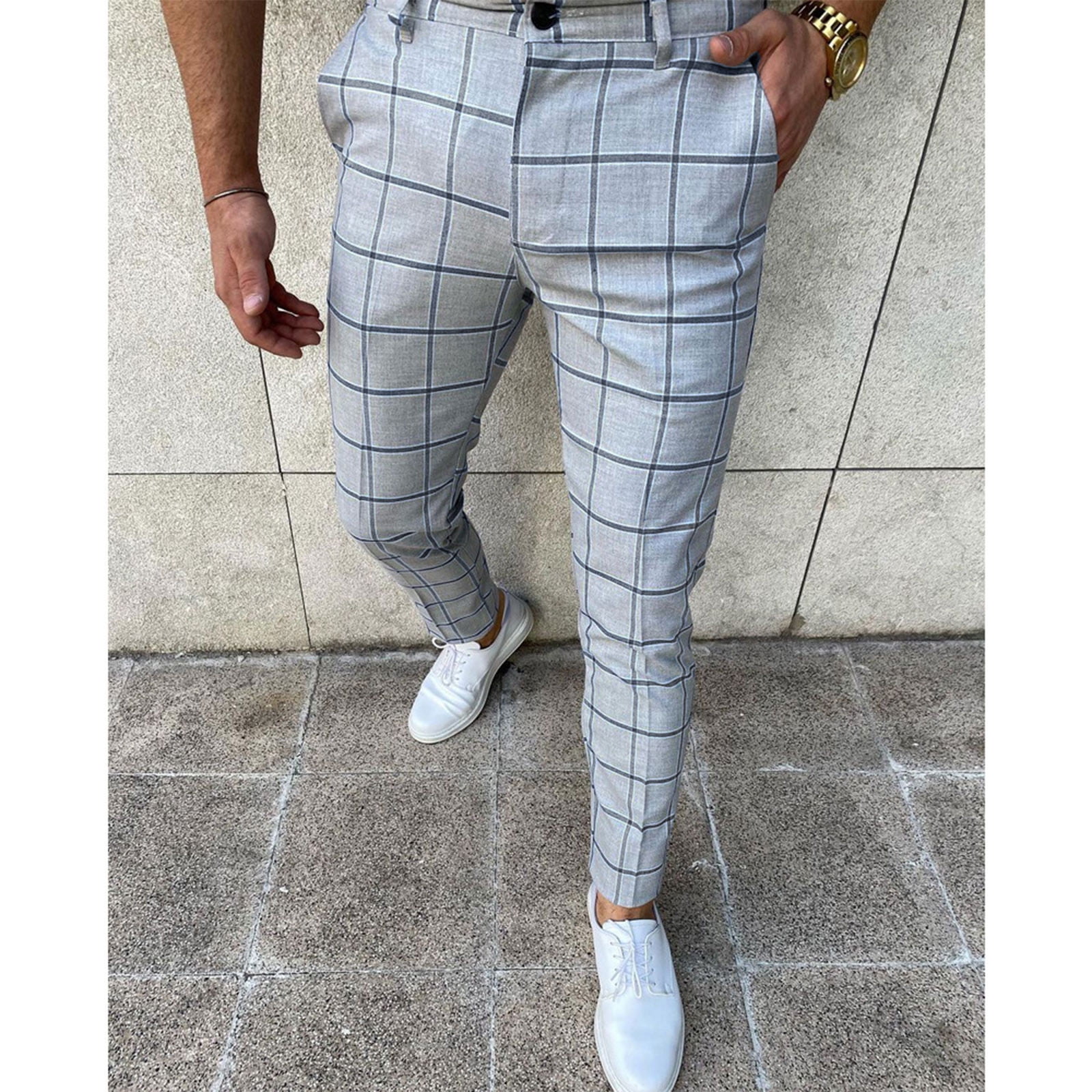 Lars Amadeus Men's Plaid Dress Pants Flat Front Business Trousers Checked  Suit Pants : Target