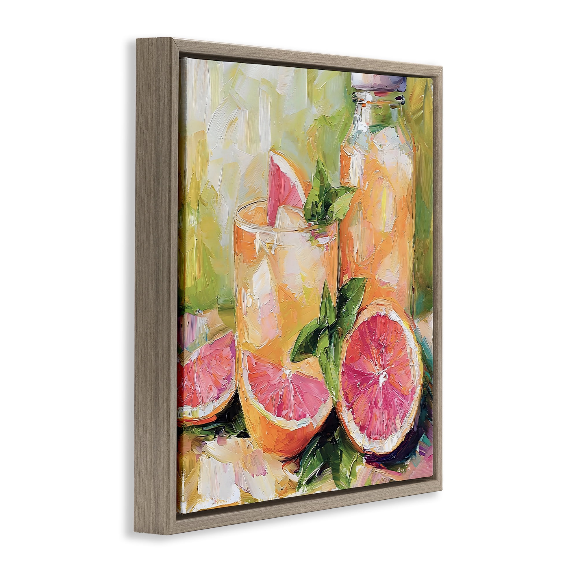 Stupell Industries Grapefruit Summer Refreshment Brown Framed Floater Canvas Wall Art, design by Riley B