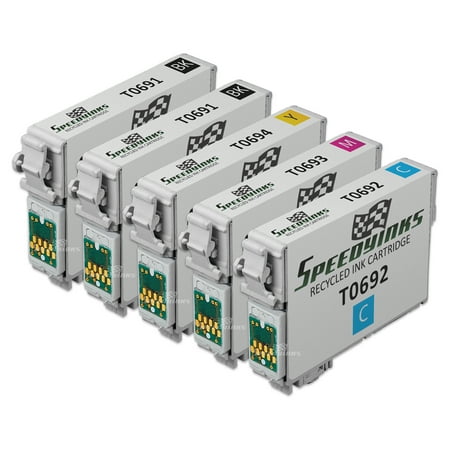 Speedy Inks Remanufactured Ink Cartridge Replacement for Epson 69 (2 Black  1 Cyan  1 Magenta  1 Yellow  5-Pack) Remanufactured Epson T069 Ink Cartridges Set of 5: 2x T069120 Black  & 1ea T069220 Cyan  T069320 Magent  T069420 Yellow for use in Epson Stylus CX5000  CX6000  CX7000F  CX7400  CX7450  CX8400  CX9400Fax  CX9475Fax  N10  N11  NX100  NX105  NX11  NX110  NX115  NX200  NX215  NX300  NX305  NX400  NX410  NX415  NX510  NX515  WorkForce 30  40  310  315  500  600  610  615  1100  1300