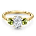 thumbnail image 3 of Gem Stone King 2.10 Ct Oval White Topaz Green Peridot 18K Yellow Gold Plated Silver Ring, 3 of 6
