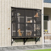 Haverchair Cat Catio, Cat Window Perch for Large Indoor Cats, Window Box Enclosure with 4 Jump Platforms, Wooden Window Hammock for Multi Kittens, All-Weather Use Outdoor Small Pet Perch House