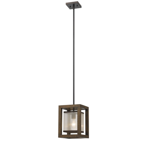 Cal Lighting 8" 60W Wood and Fabric Pendant in Bronze/Brown