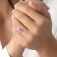 thumbnail image 2 of PEORA 14K White Gold Pear Shape Created Pink Sapphire and Lab Grown Diamond 3 Stone Trellis Ring, 2 Carats total, Size 6.5, 2 of 5