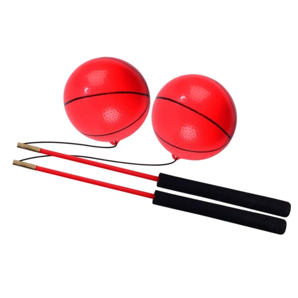 Pelota de ejercicios para fitness, estiramiento de brazos y hombros con varilla y asas de espuma. Rojo