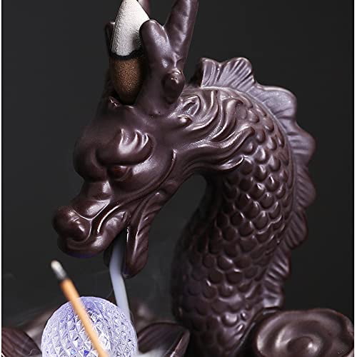 Dragon Incense Waterfall Burner with Multicolour Crystal Ball Ceramic Backflow Incense Holder Set Includes 45 Incense Cones and 50 Sandalwood Sticks