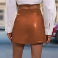 thumbnail image 5 of Leather Skirts for Women High Waisted PU Leather Shorts Elastic Waist Ruched Wrap Skirt Brown S, 5 of 7