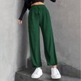thumbnail image 2 of Womens Straight Wide Leg Pants Casual Drawstring High Waist Trousers Solid Color Loose Lounge Pockets Bottoms (Green L), 2 of 6