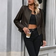 thumbnail image 4 of Yucgh Women's Casual Long-Sleeved Solid Color PU Motorcycle Leather Jacket, Edgy and Stylish Outerwear for Everyday Wear, Comfortable Fit,S, 4 of 7