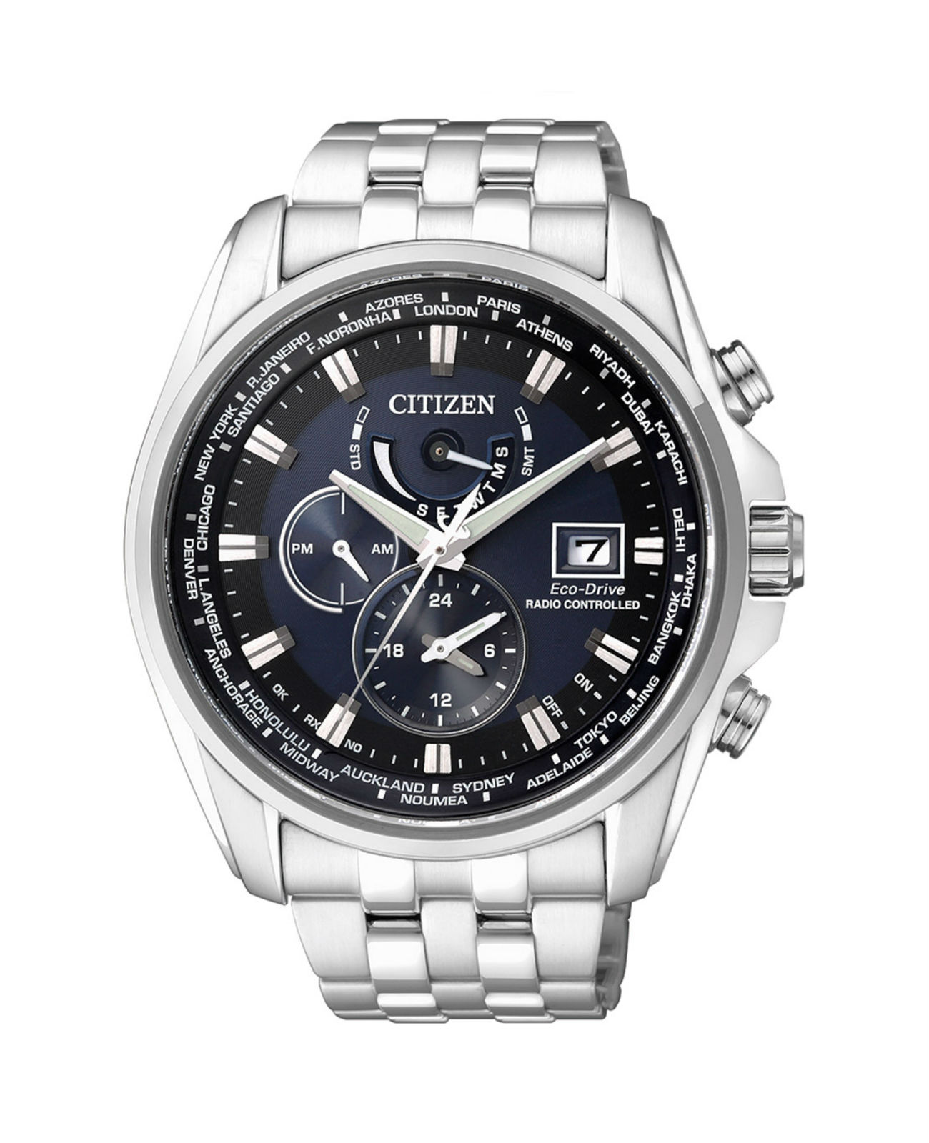 Citizen Perpetual Alarm World Time GMT Eco-Drive Blue Dial Men's