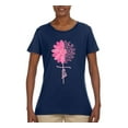 thumbnail image 2 of Wild Bobby, Faith Pink Ribbon Sunflower, Breast Cancer Awareness, Women Graphic Tee, Navy, X-Large, 2 of 5