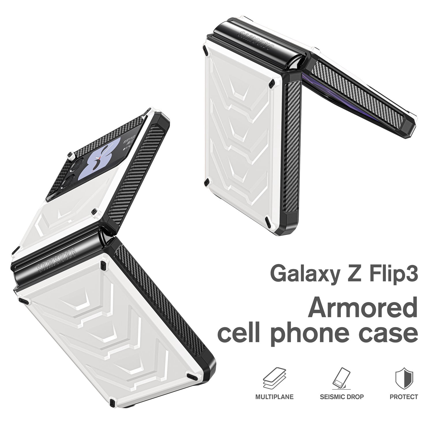 Nalacover for Samsung Galaxy Z Flip 3 Wireless Charging Case,Full-Body Protection Military Grade Heavy Duty Rugged Hard PC Armored Dual Layer Built-in Screen Protector Shockproof Cover.White