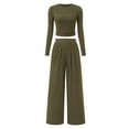 thumbnail image 3 of Sets For Women 2 Piece Outfits Casual Long Sleeve Crop Top Elastic Waist Wide Leg Pants Sweatsuit Tracksuit Pin Striped Suit for Women Graduation Outfit Women Jumpsuit Sweater Pants Set for Women, 3 of 5